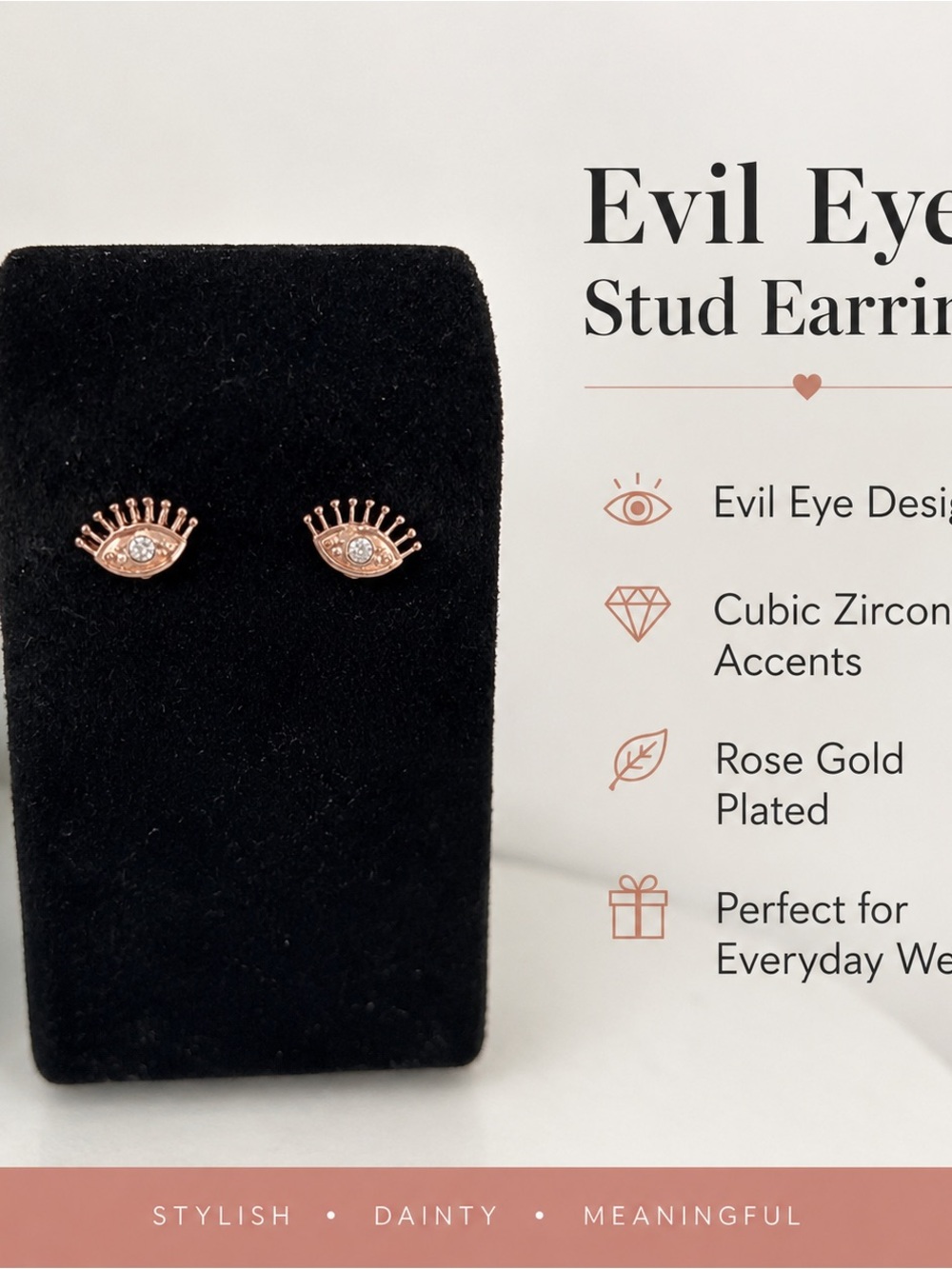 Rose Gold Evil Eye Stud Earrings - Delicate Women's Jewelry